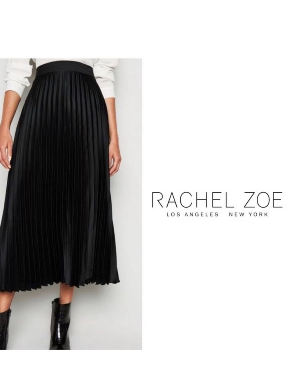 Rachel Zoe Black Pleated Midi Skirt - Women's Classic Style